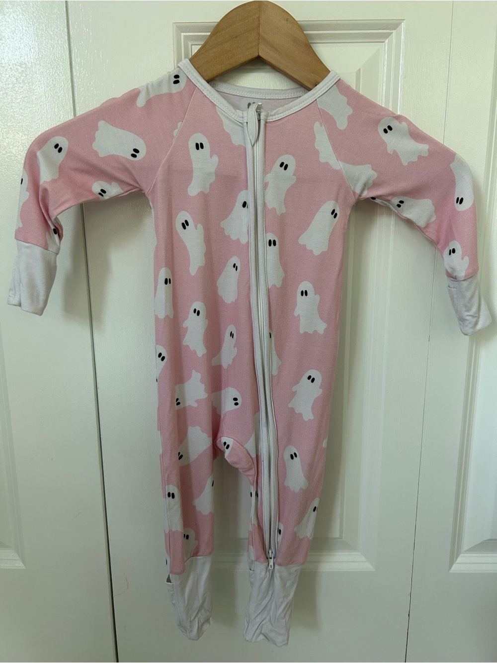 Tiny Talulah bamboo footie 9-12 months pink with ghosts Halloween fall